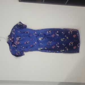 Elegant Blue Floral Cheongsam Dress